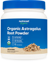 Nutricost Organic Astragalus Root Powder bottle on counter for daily use in smoothies
