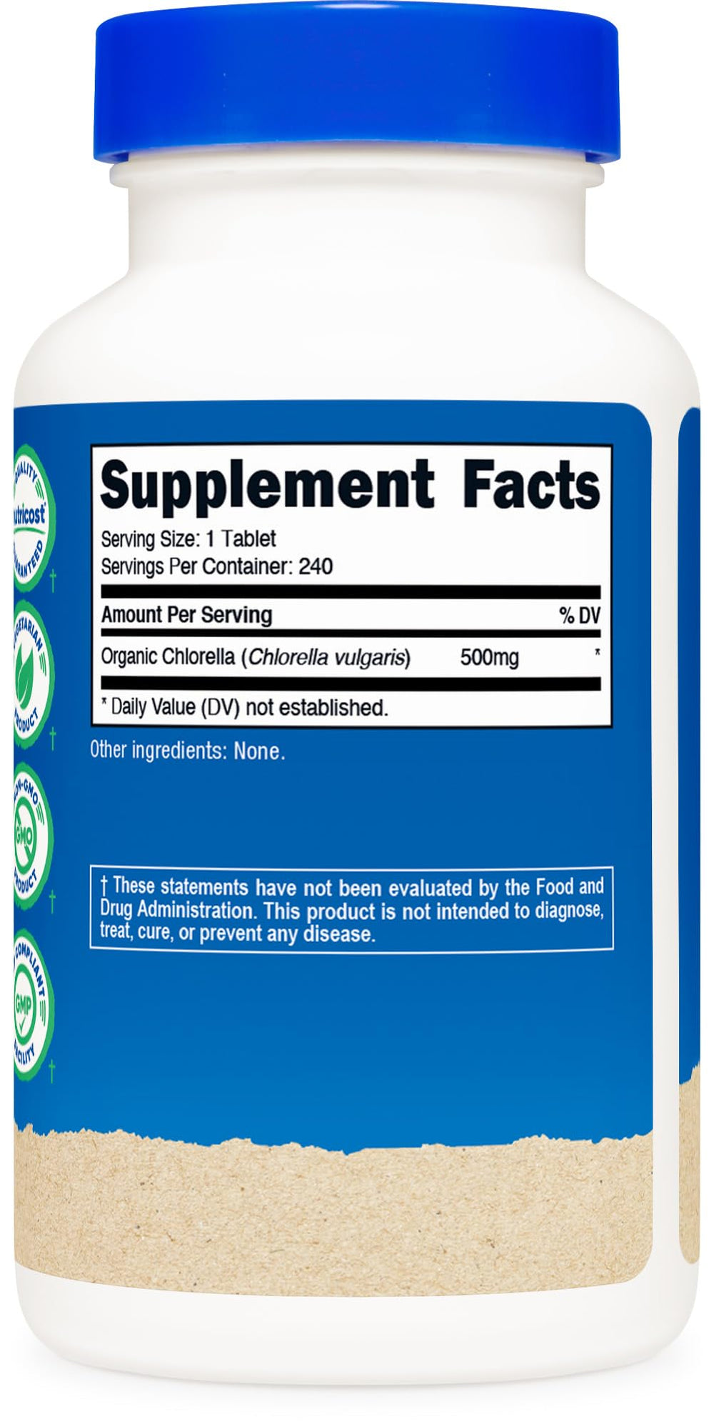Nutricost Organic Chlorella bottle in daily-use scene for ongoing supplementation.
