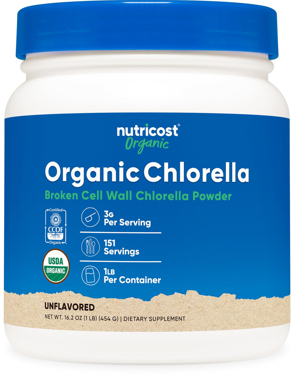 Nutricost Organic Chlorella Powder bottle for daily greens boost