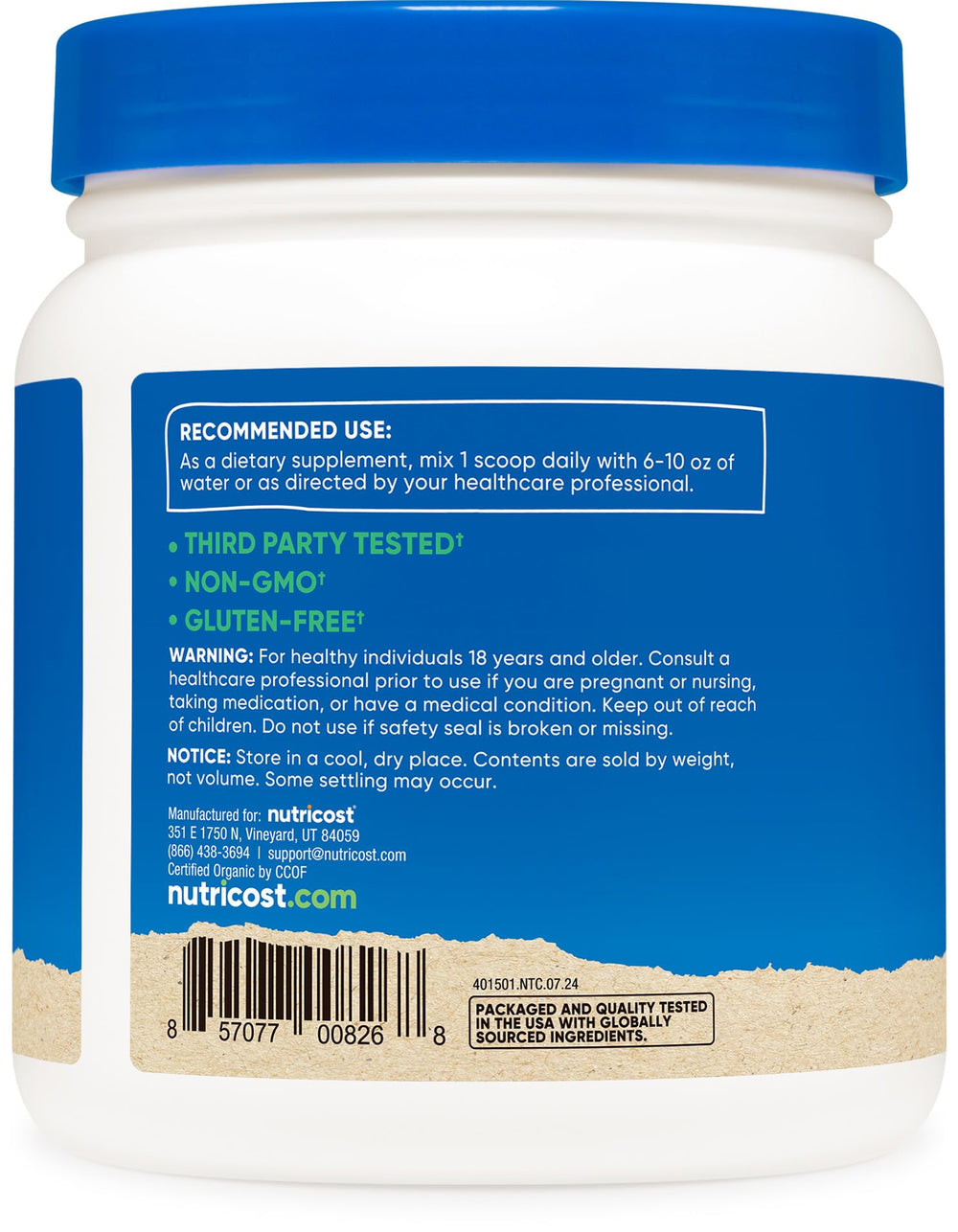 Nutricost Organic Chlorella Powder close-up highlights premium organic quality