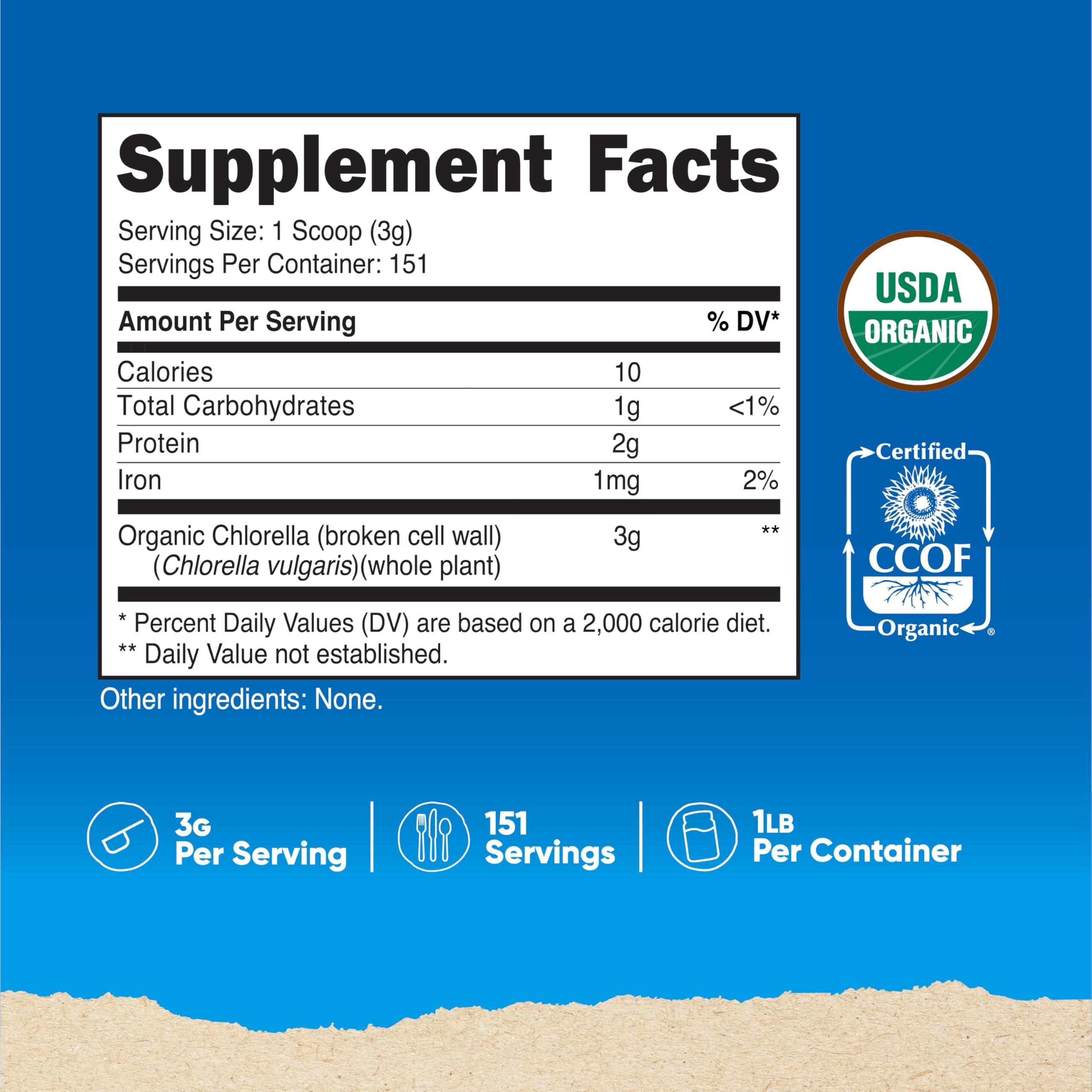 Nutricost Organic Chlorella Powder scoop included for easy servings