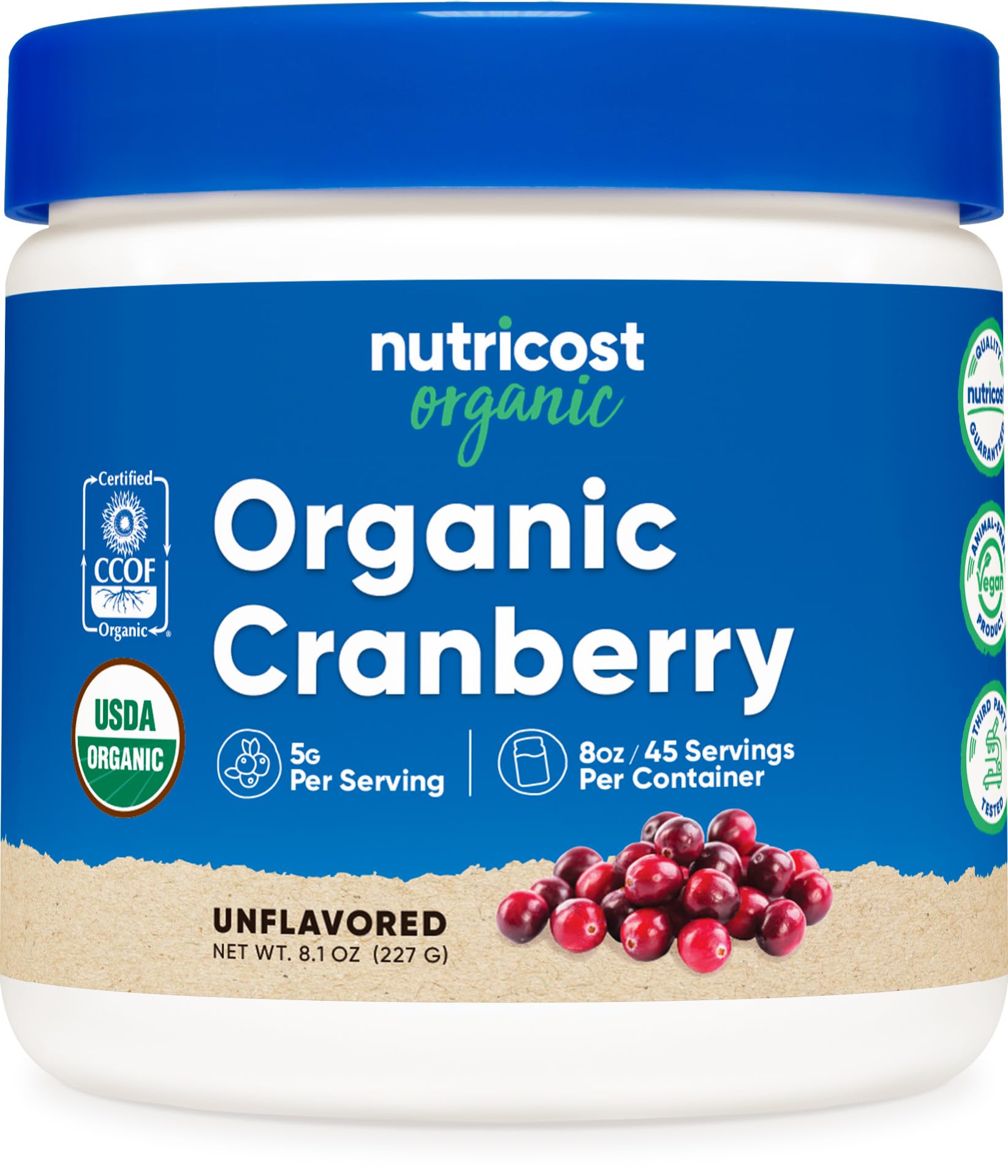 Nutricost Organic Cranberry Powder bottle 8oz, ideal for daily smoothies.