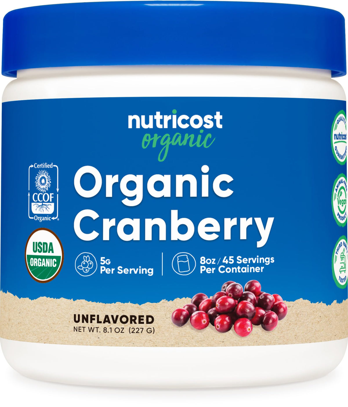 Nutricost Organic Cranberry Powder bottle 8oz, ideal for daily smoothies.