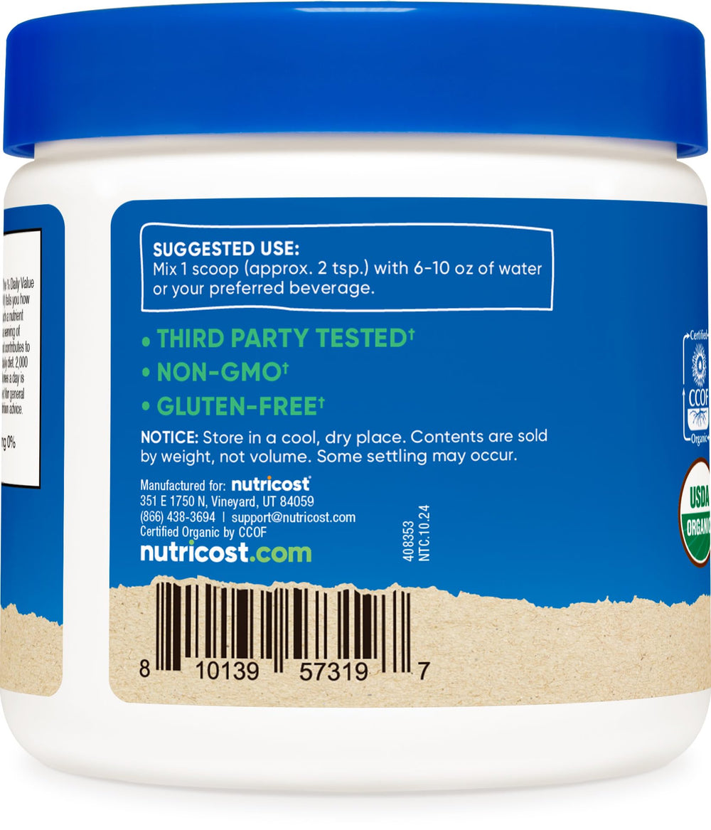Nutricost Organic Cranberry Powder bottle close-up, showcasing powder quality.