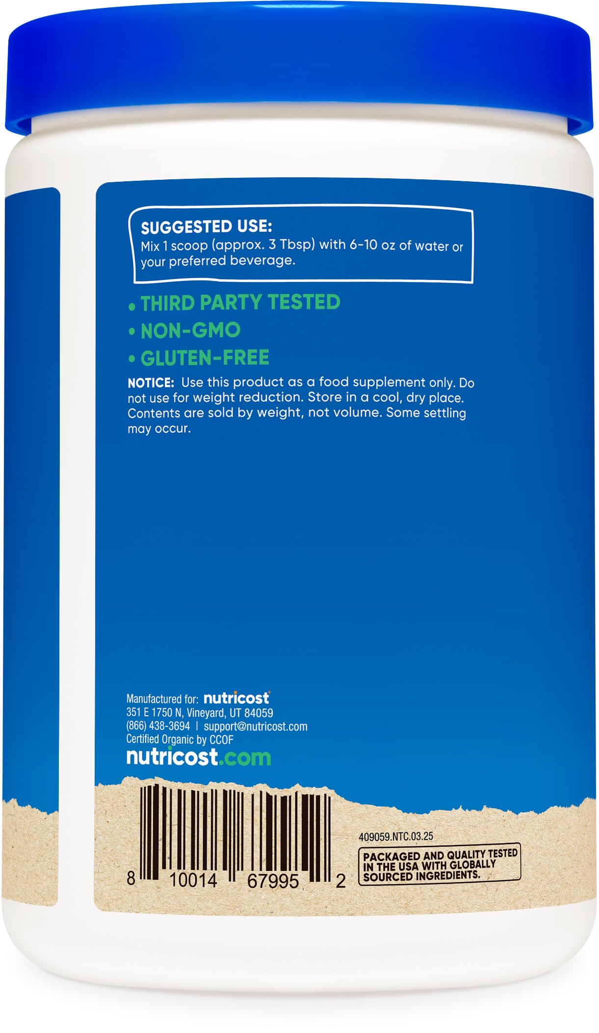 Nutricost Organic Egg White Protein powder closeup highlighting unflavored powder