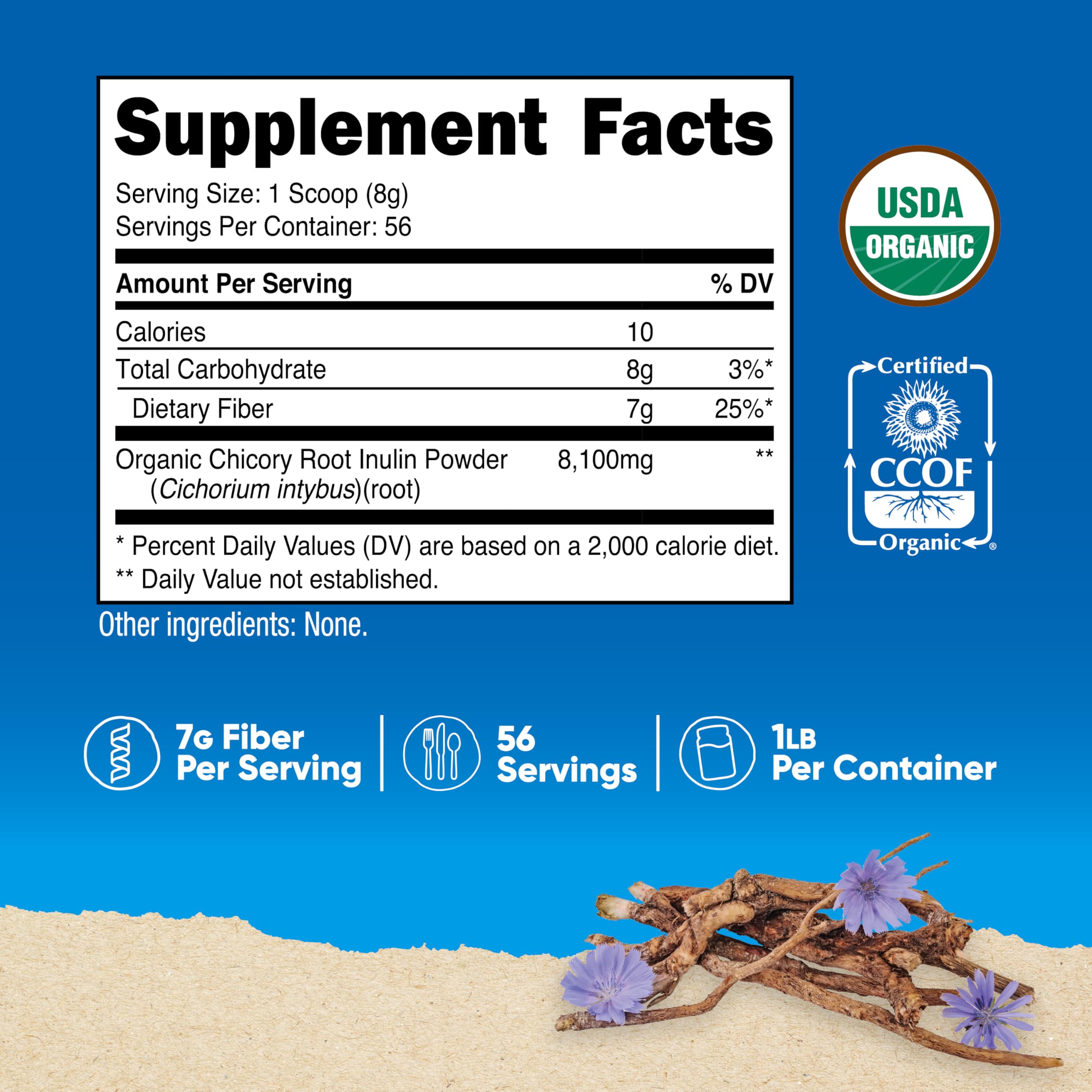 Nutricost Organic Inulin Powder scoop included for easy daily fiber servings.