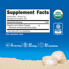 Nutricost Organic Lion's Mane powder with scoop for easy 1 g servings