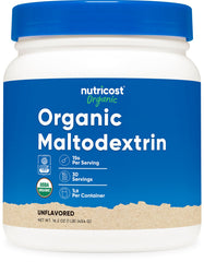 Nutricost Organic Maltodextrin Powder bottle for quick energy during workouts.