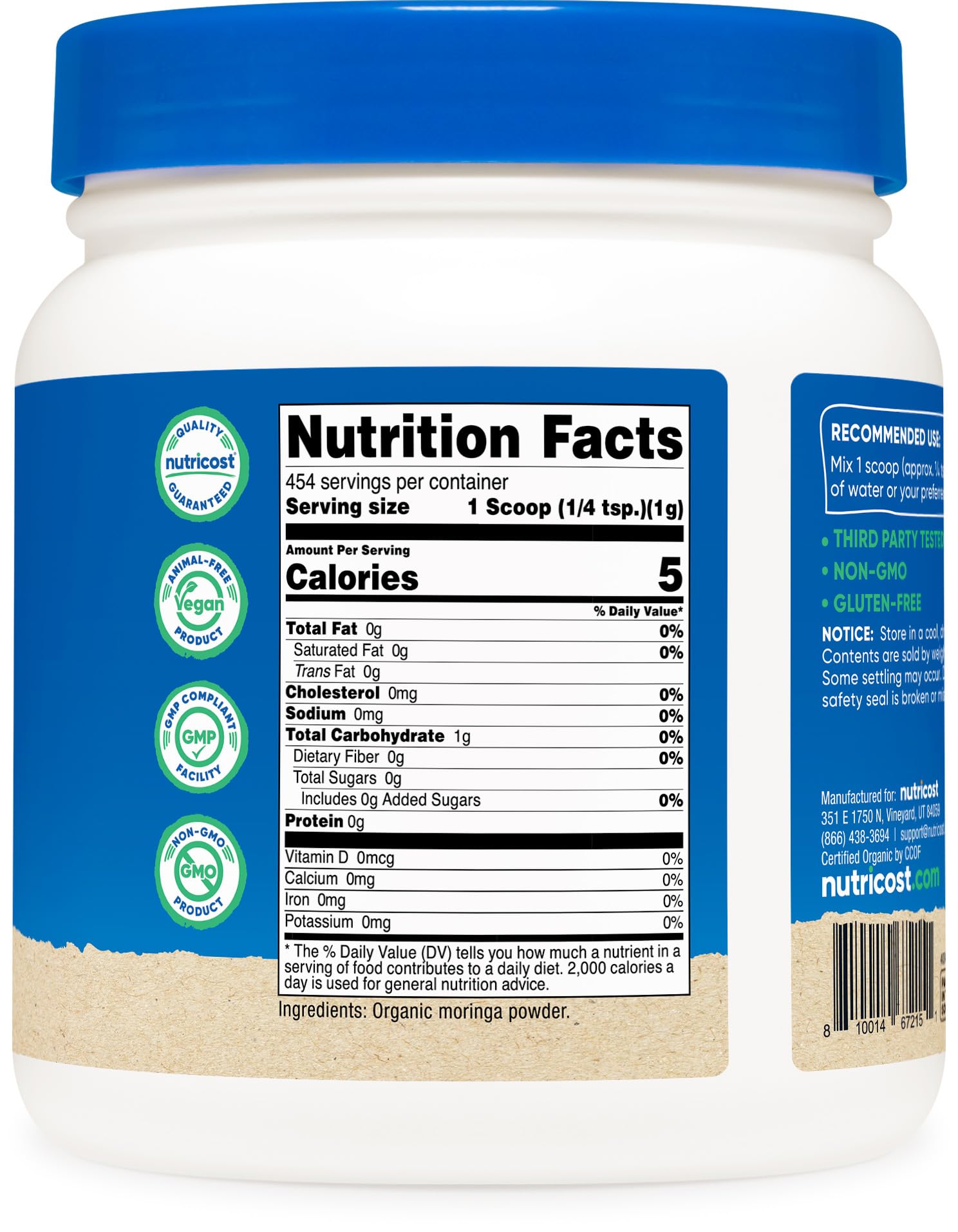 Nutricost Moringa powder dissolves easily in water.