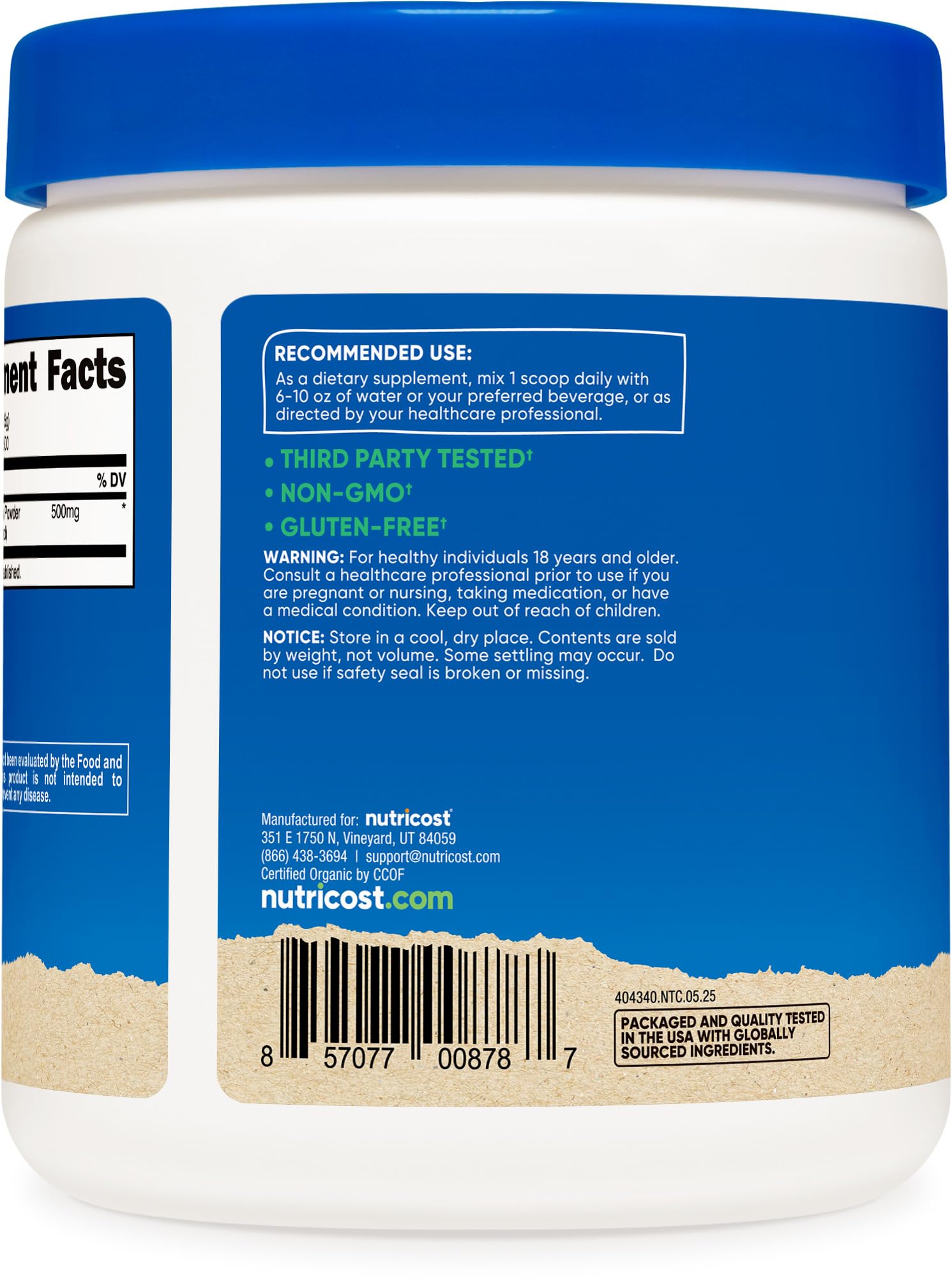 Nutricost Organic Mucuna Pruriens Powder jar on kitchen counter for storage