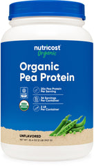 Nutricost Organic Pea Protein Isolate Powder front label highlighting USDA Organic certification and purity.