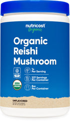 Nutricost Organic Reishi powder bottle front for daily wellness routine.