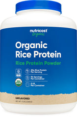 Nutricost Organic Rice Protein Powder 5 lb tub, ideal for plant-based meals and gluten-free diets.