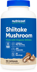 Nutricost Organic Shiitake Capsules bottle on shelf for daily vegetarian use