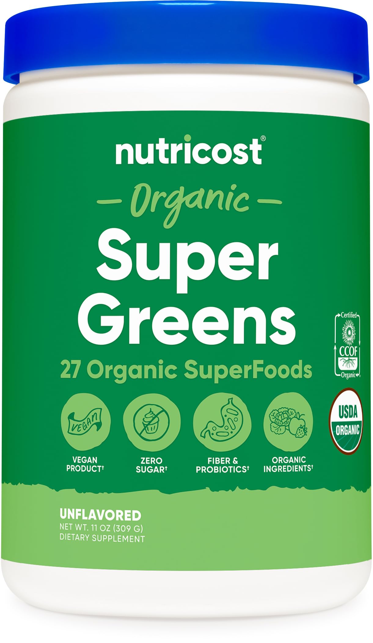 Nutricost Organic Super Greens Powder bottle for daily greens boost