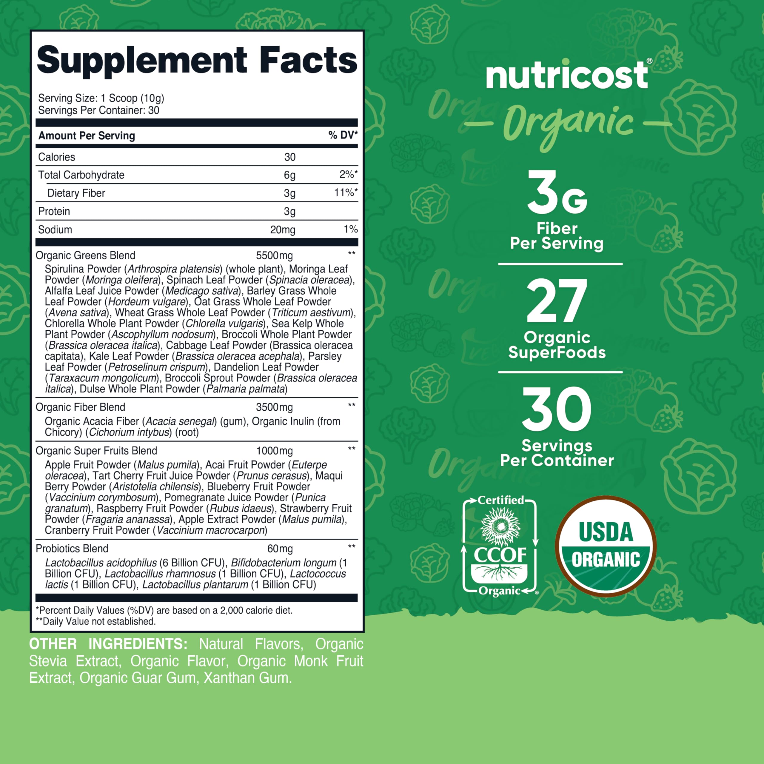 Nutricost Organic Super Greens Powder scoop for quick daily servings