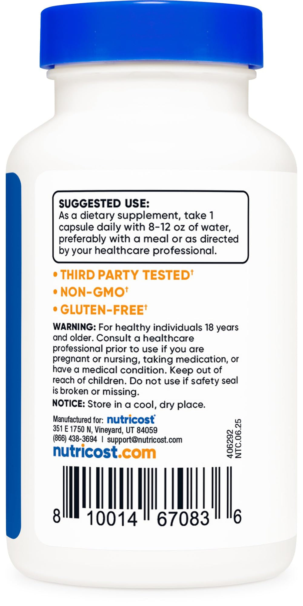 Nutricost Ox Bile capsules bottle features third-party tested quality.