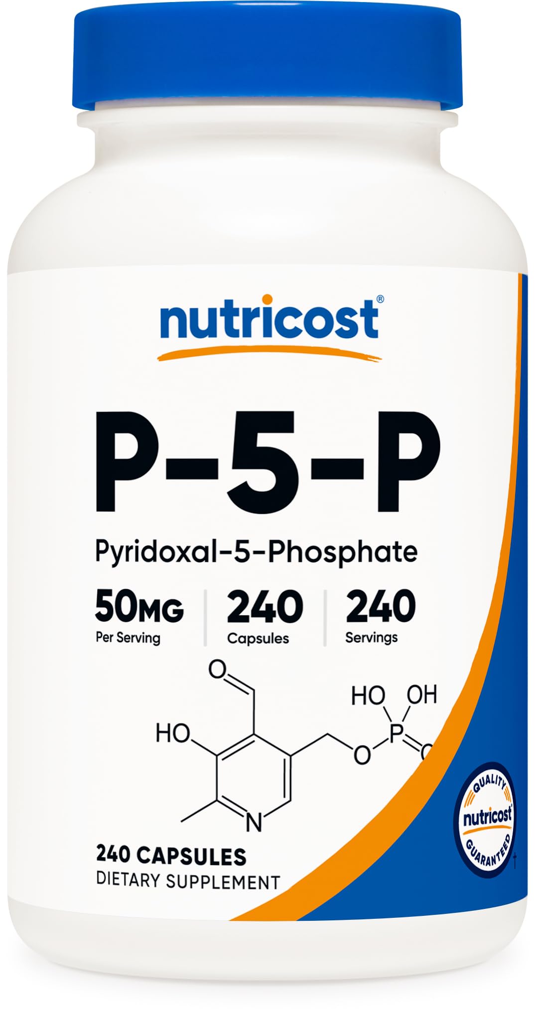 Nutricost P5P bottle with 50mg capsules for daily support.