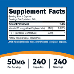 Close-up of Nutricost P5P 50mg capsule highlighting vegetarian-friendly formula.