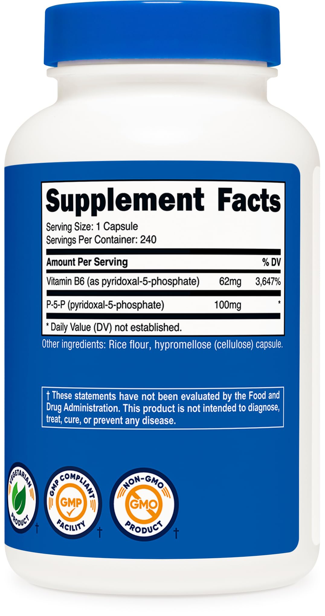 Nutricost packaging shows GMP-compliant, FDA-registered facility seal