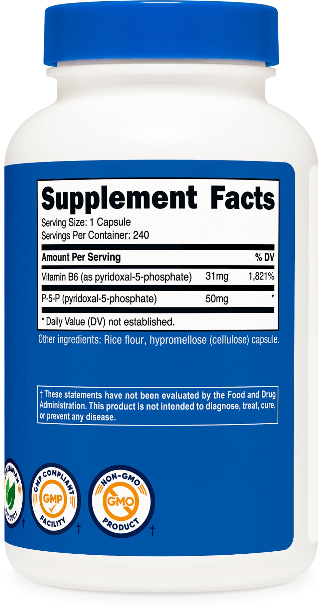 Nutricost P5P capsules in bottle showing convenient single-serving capsules.