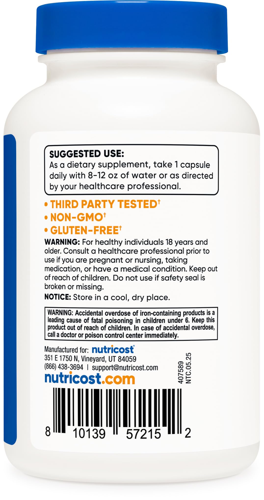 Nutricost packaging close-up demonstrates NSF and GMP quality.