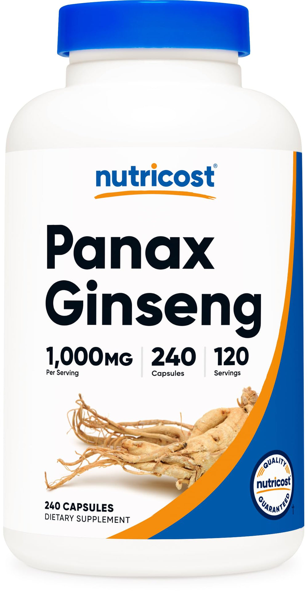 Nutricost Panax Ginseng bottle front shows 240 capsules for daily use