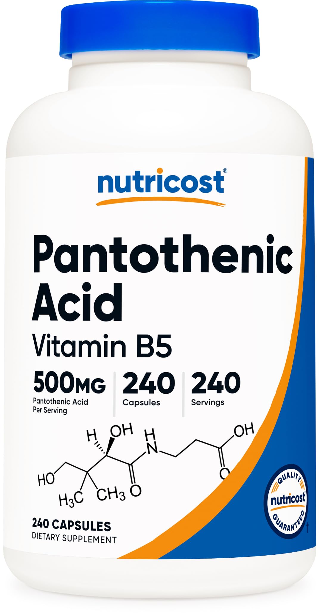 Nutricost Pantothenic Acid 500mg bottle foreground signaling daily energy metabolism support