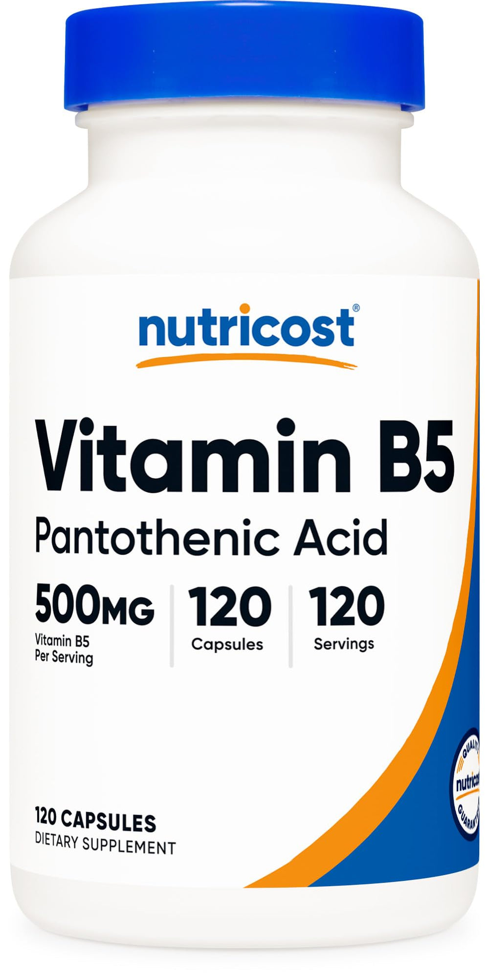 Nutricost Pantothenic Acid 500mg capsules close-up highlighting purity and daily energy support potential