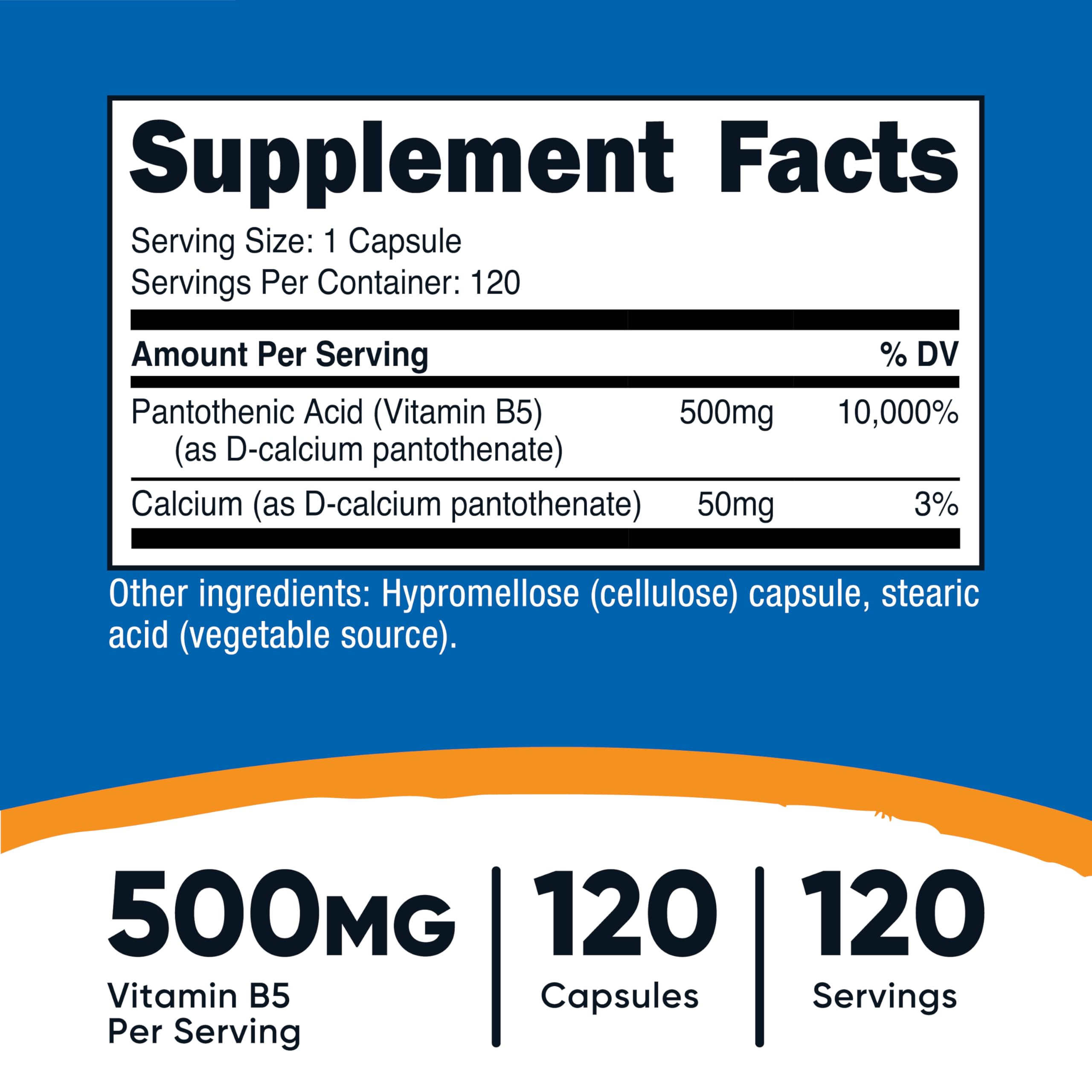 Nutricost Pantothenic Acid bottle front view for easy daily supplementation