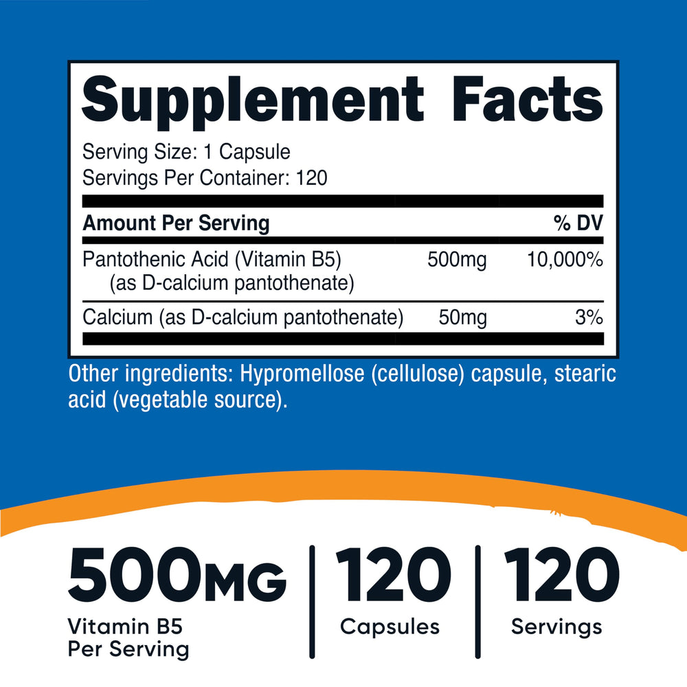 Nutricost Pantothenic Acid bottle front view for easy daily supplementation