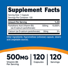 Nutricost Pantothenic Acid bottle front view for easy daily supplementation