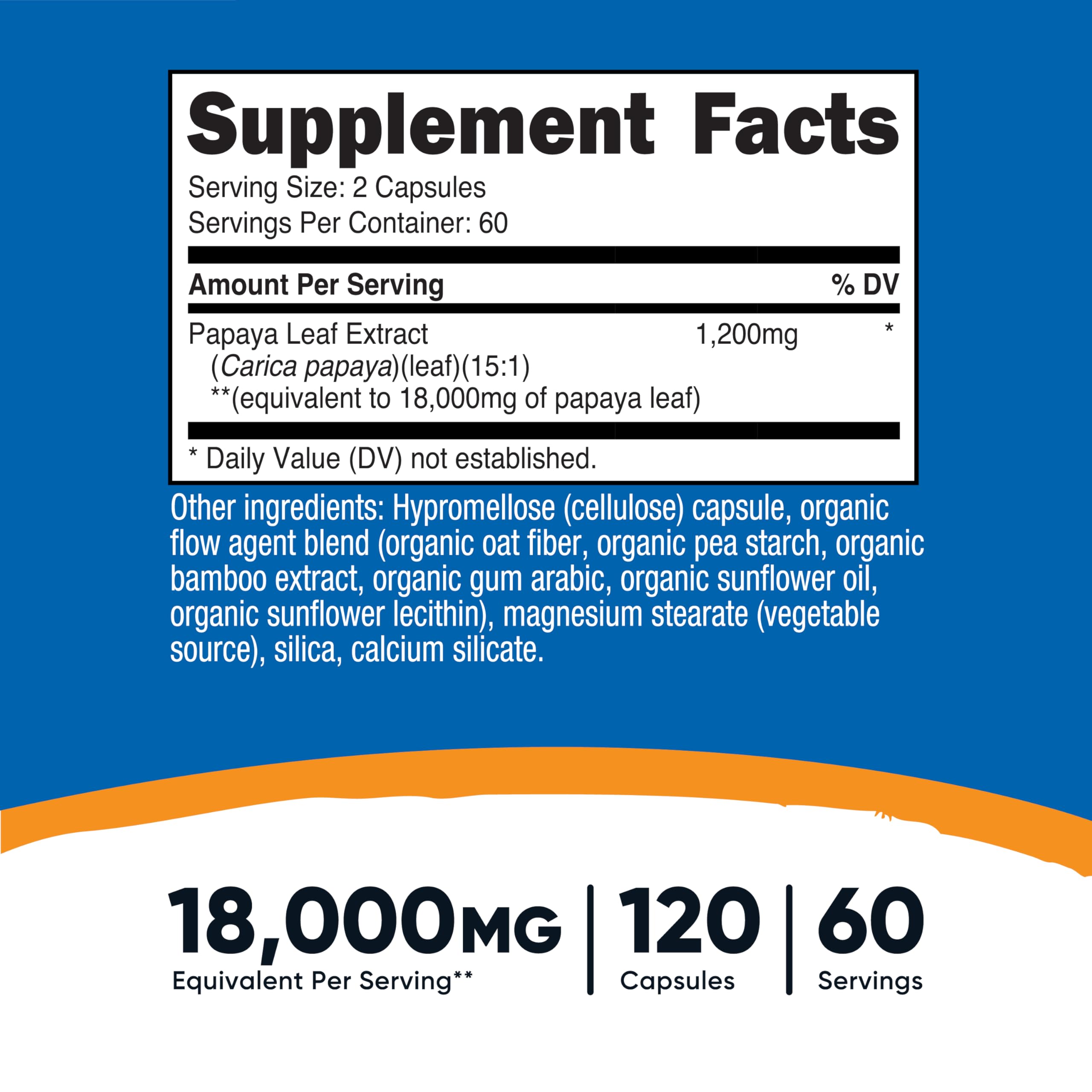 Closeup of Nutricost Papaya Leaf Extract capsules showing vegan formula
