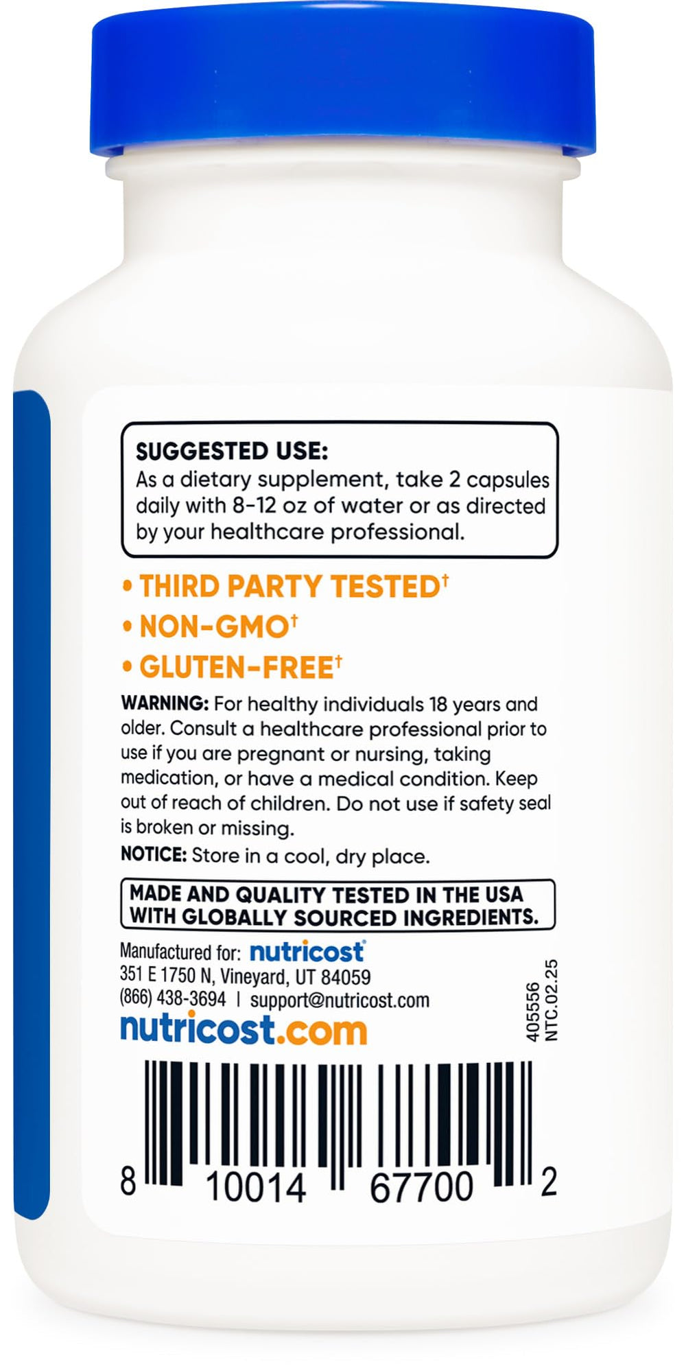Nutricost Pau D'Arco bottle displays gluten-free and non-GMO attributes clearly.