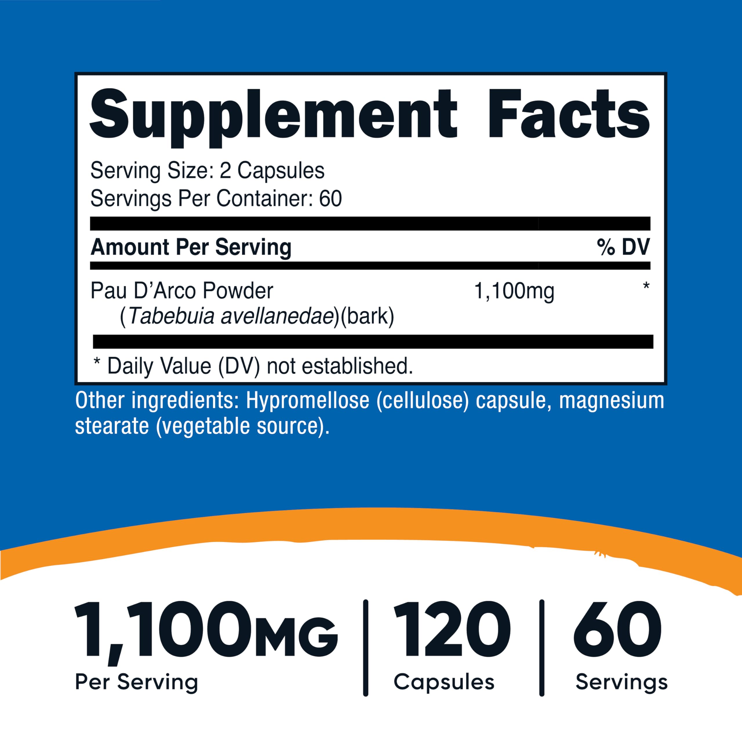 Nutricost Pau D'Arco capsules highlight vegetarian, gluten-free formulation for mindful supplement use.