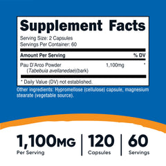 Nutricost Pau D'Arco capsules highlight vegetarian, gluten-free formulation for mindful supplement use.