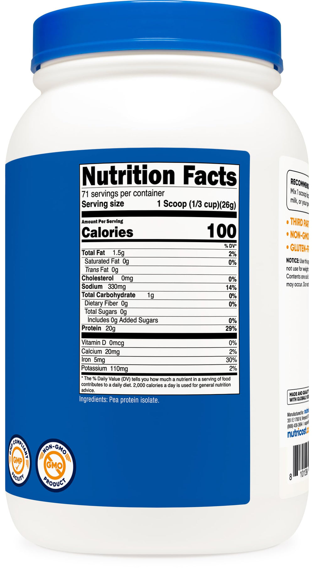 Nutricost pea protein powder in baking bowl shows a protein boost for recipes.