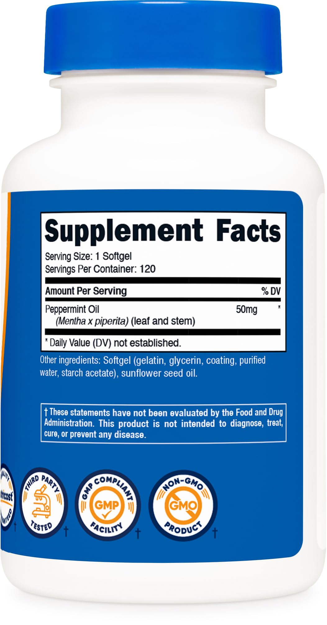 Nutricost Peppermint Oil Softgels gluten-free label for sensitive diets