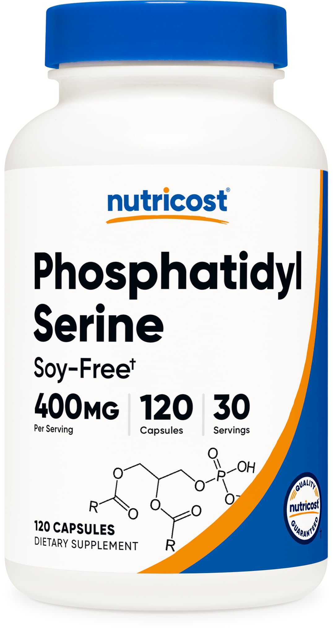 Nutricost Phosphatidylserine 400mg bottle, plant-based capsules for daily vegetarian use.