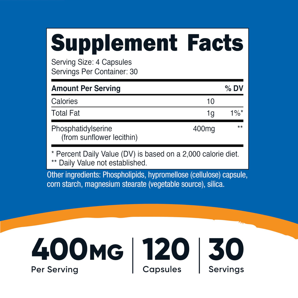 Nutricost Phosphatidylserine 400mg capsules, soy-free formula for clean daily supplementation.