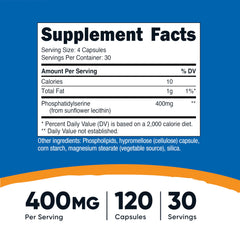 Nutricost Phosphatidylserine 400mg capsules, soy-free formula for clean daily supplementation.