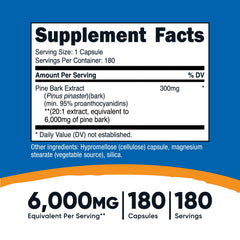 Nutricost Pine Bark Extract label highlighting 95% proanthocyanidins per serving