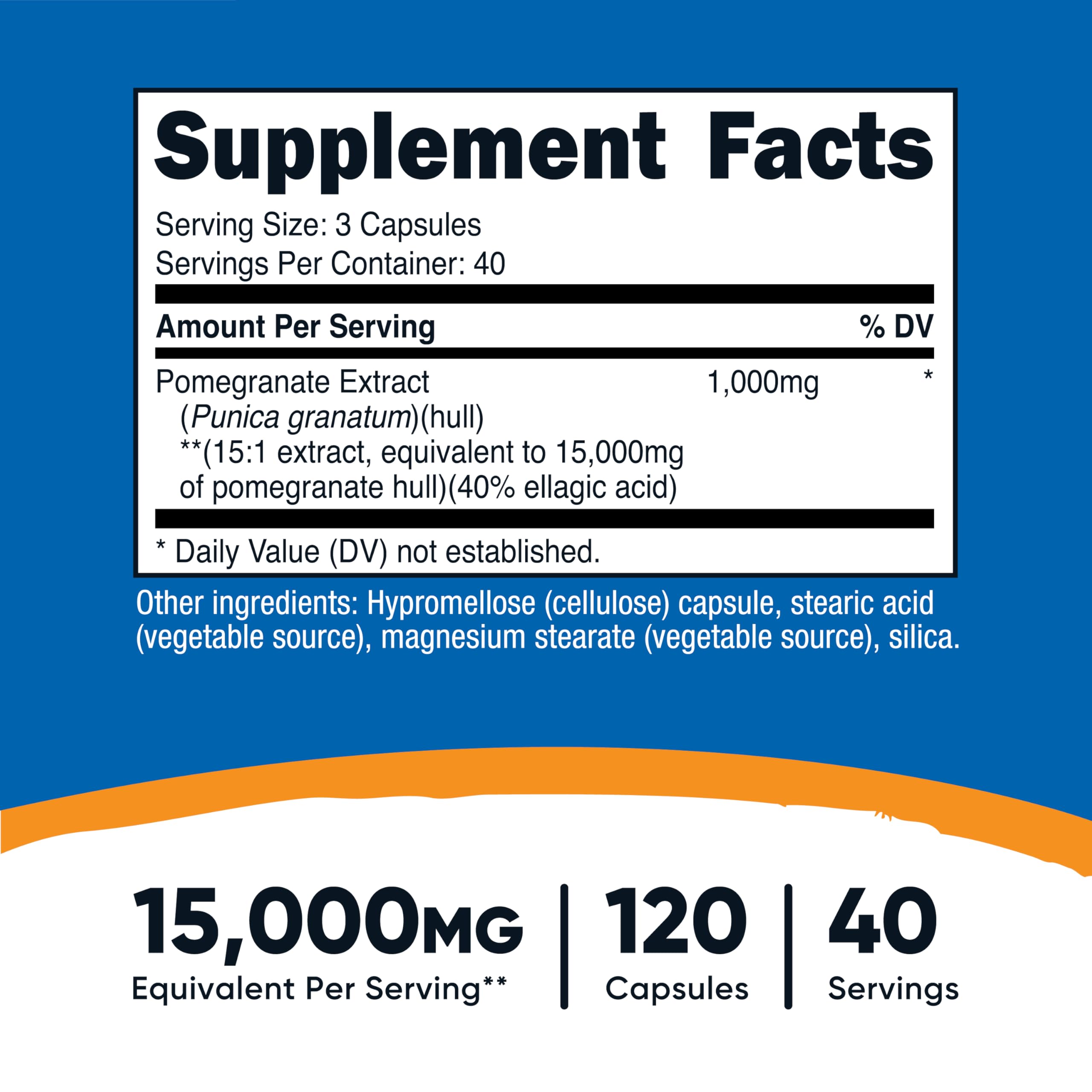 Nutricost Pomegranate Extract capsules close-up highlighting potency and 15:1 extract