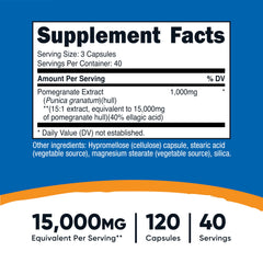 Nutricost Pomegranate Extract capsules close-up highlighting potency and 15:1 extract