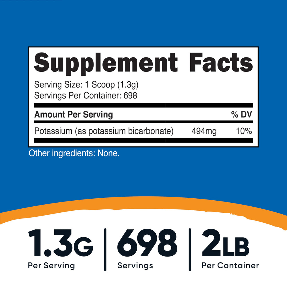 Nutricost Potassium Bicarbonate powder with scoop for precise 1/4 tsp servings