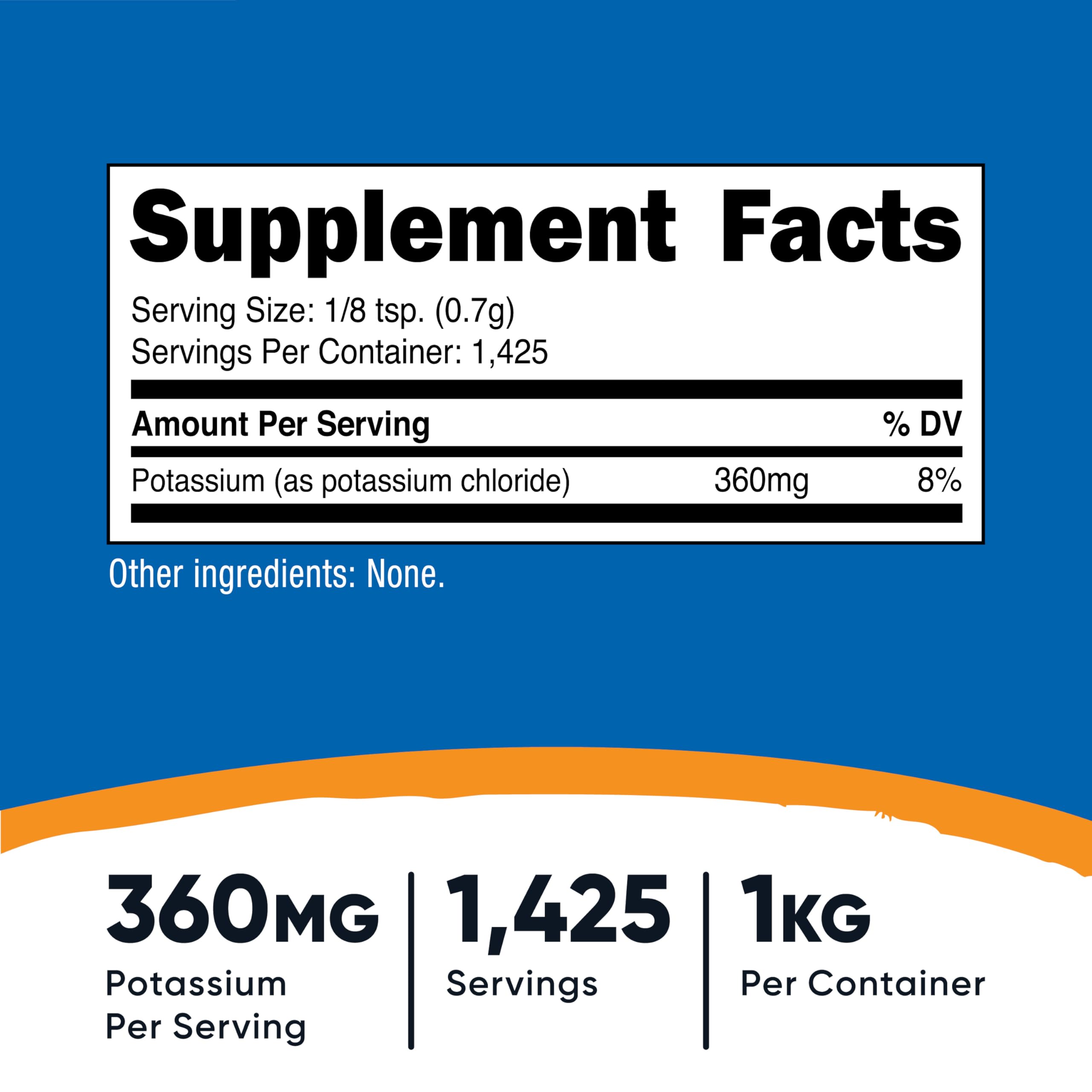Nutricost Potassium Chloride Powder label close-up, gluten-free and non-GMO.