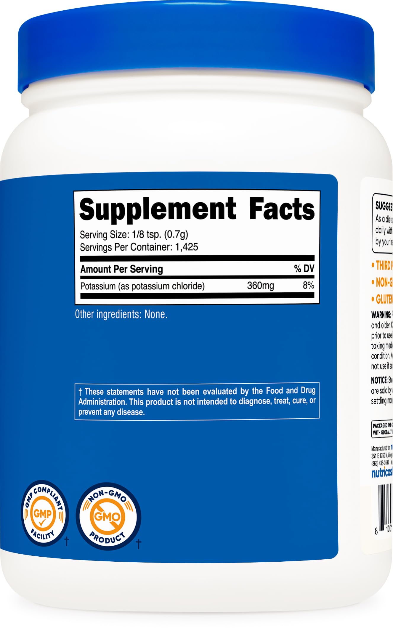 Nutricost Potassium Chloride Powder in kitchen setup for cooking use.