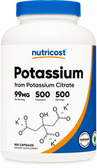 Nutricost Potassium Citrate 99mg bottle front showing label and serving size details.