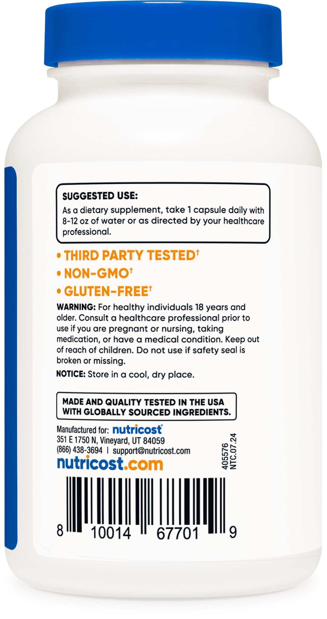 Nutricost Potassium Citrate capsule closeup shows smooth texture