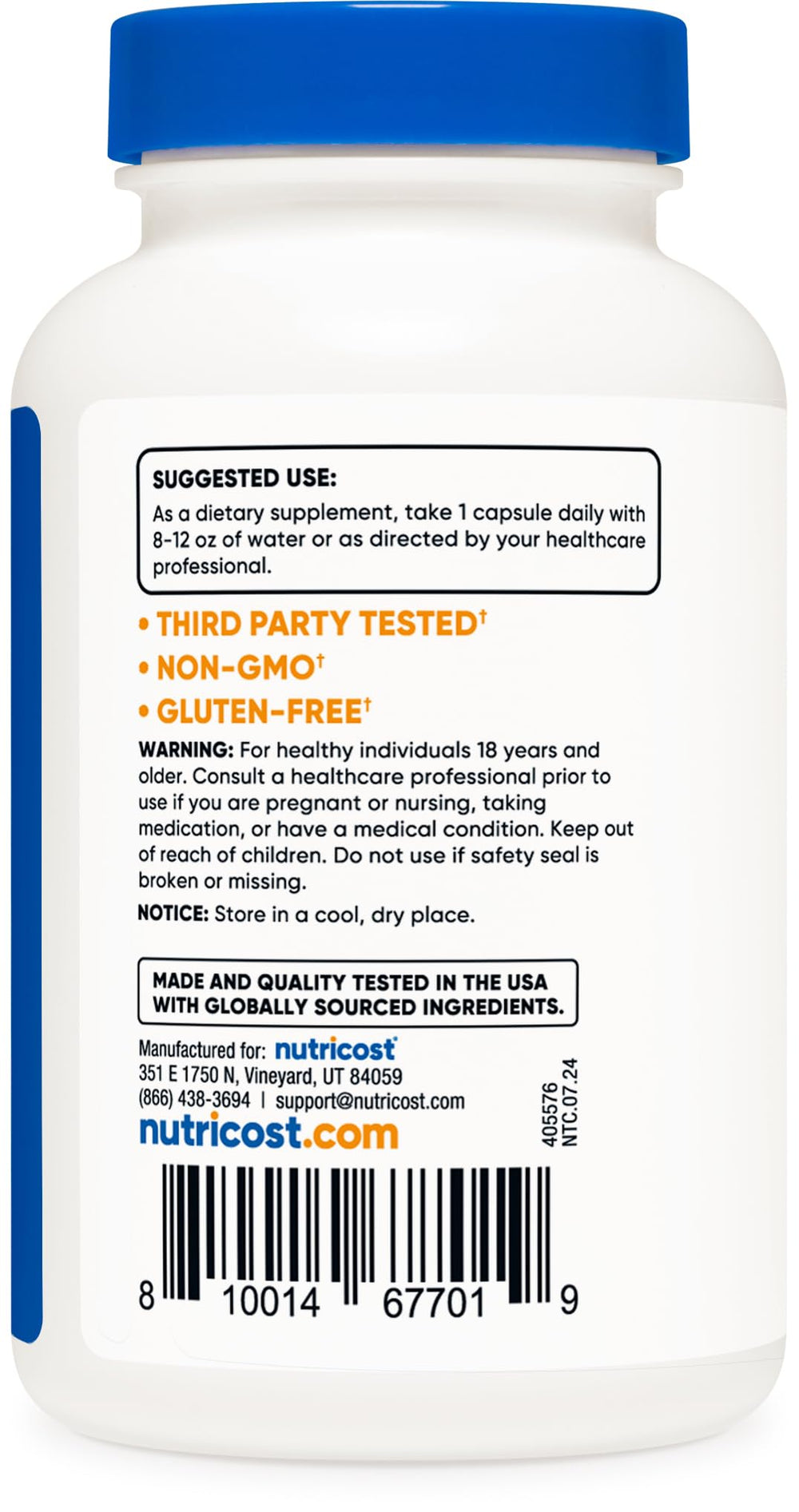Nutricost Potassium Citrate capsule closeup shows smooth texture